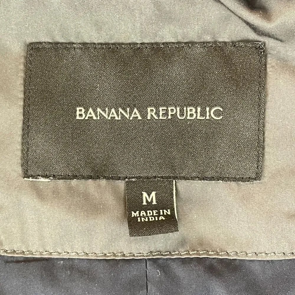 Banana Republic Jacket Men Medium Charcoal Gray Full Zip Mock‎ Neck Quilted LS